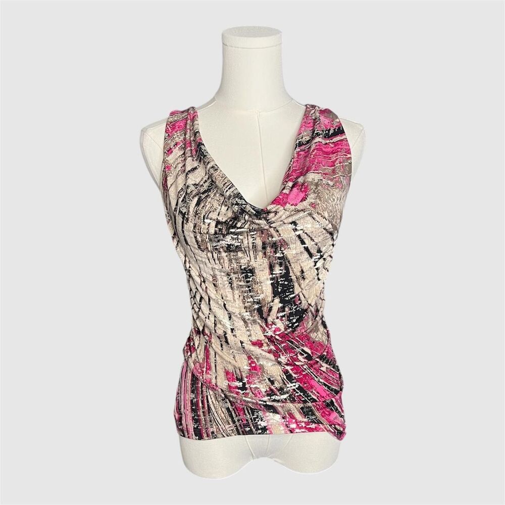 A Byer Cowl Neck Top Metallic Abstract Y2K